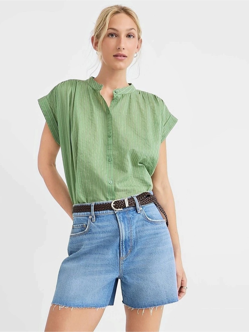 LOFT Striped Doln Blouse in Green Size Medium Like New